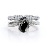 1.50 ct Oval Lab Black Diamond Leaf Vine Bridal Set