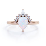 1.25 Ct Pear Cut Lab Created Opal Tiara Engagement Ring