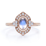 Huge 1.50 Carat Oval Shaped Blue Moonstone and Diamond Antique Engagement Ring in White Gold
