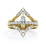 Double Kite Shape 0.8 carat Kite Moissanite and Diamond Trio Ring Set in White Gold