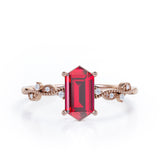 Vintage 0.50 ct Hexagon Lab-Created Ruby Engagement Ring