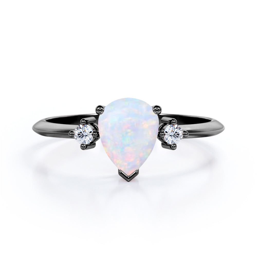 Trilogy 1.10 Carat Tear Drop Genuine Opal And Diamond Three Stone Engagement Ring In White Gold