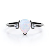 Trilogy 1.10 Carat Tear Drop Genuine Opal And Diamond Three Stone Engagement Ring In White Gold
