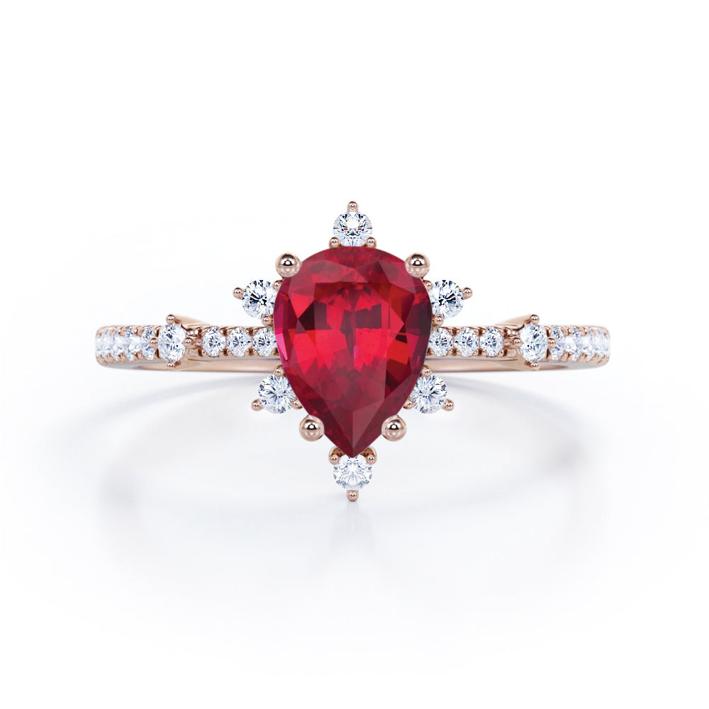 Snowflake 0.7 carat Pear Lab Ruby and Diamond Classic Engagement Ring in White Gold