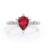 Snowflake 0.7 carat Pear Lab Ruby and Diamond Classic Engagement Ring in White Gold
