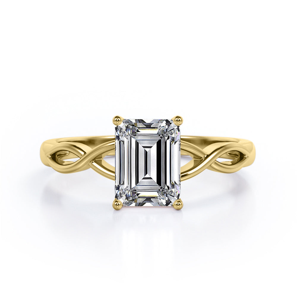 Solitaire 1 Carat Emerald Cut Moissanite Infinity Engagement Ring In Rose Gold