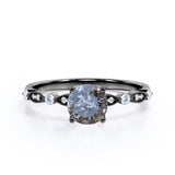 Unique 0.45 Carat Round Cut Genuine Salt and Pepper Diamond Art Deco Engagement Ring In White Gold