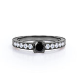 1.10 Carat Round Cut Lab Grown Black Diamond Vintage Milgrain Engagement Ring In White Gold