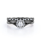 Woman's Choice 1 carat Cushion Moissanite and Diamond Halo Bridal Ring set in White Gold