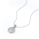 Unusual Circle French Pave 1.25 Carat Round Certified Moissanite and Diamond Journey Pendant Necklace in White Gold
