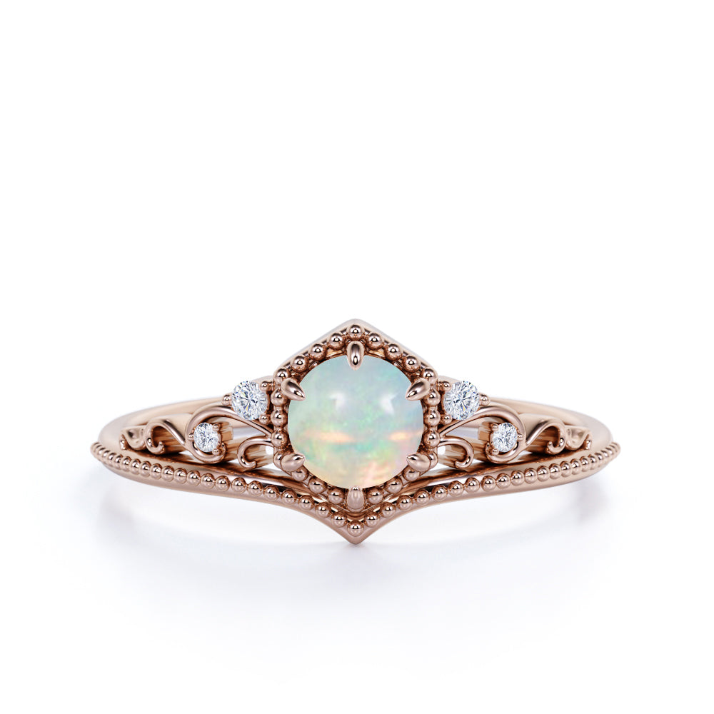 Crown 0.75 Ct Round Cut Lab Created Opal Engagement Ring
