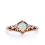 Crown 0.75 Ct Round Cut Lab Created Opal Engagement Ring
