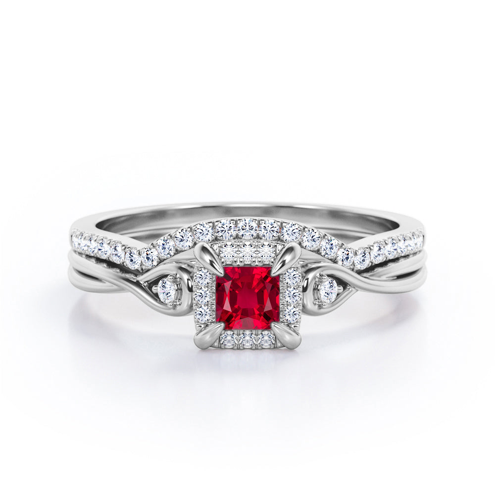 Halo 0.85 TCW Princess Lab-Created Ruby Infinity Wedding Set