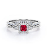 Halo 0.85 TCW Princess Lab-Created Ruby Infinity Wedding Set