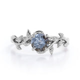 Solitaire 0.50 Carat Round Cut Genuine Icy Dark Grey Salt and Pepper Diamond Nature Inspired Engagement Ring In White Gold.