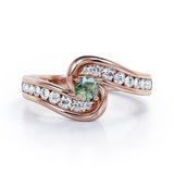 Spinning 0.7 carat Round Green Moss Agate and Moissanite Channel Engagement Ring in White Gold