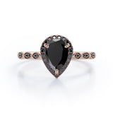 1.4 ct Pear Lab Black Diamond Art Deco Halo Engagement Ring