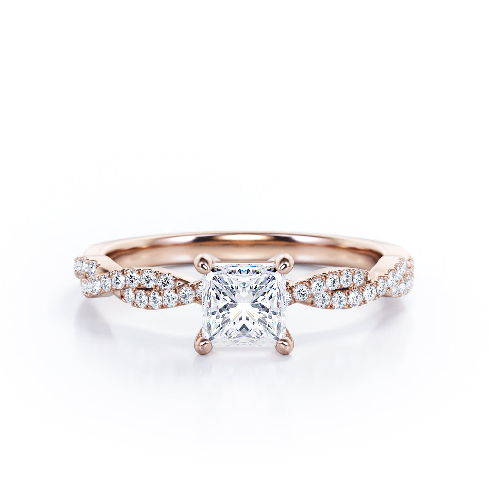 Certified Twisted 0.50 Ct Princess Lab Diamond Engagement Ring