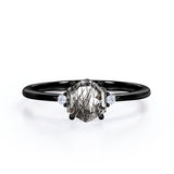 1.05 ct Hexagon Black Rutilated Quartz Three Stone Engagement Ring