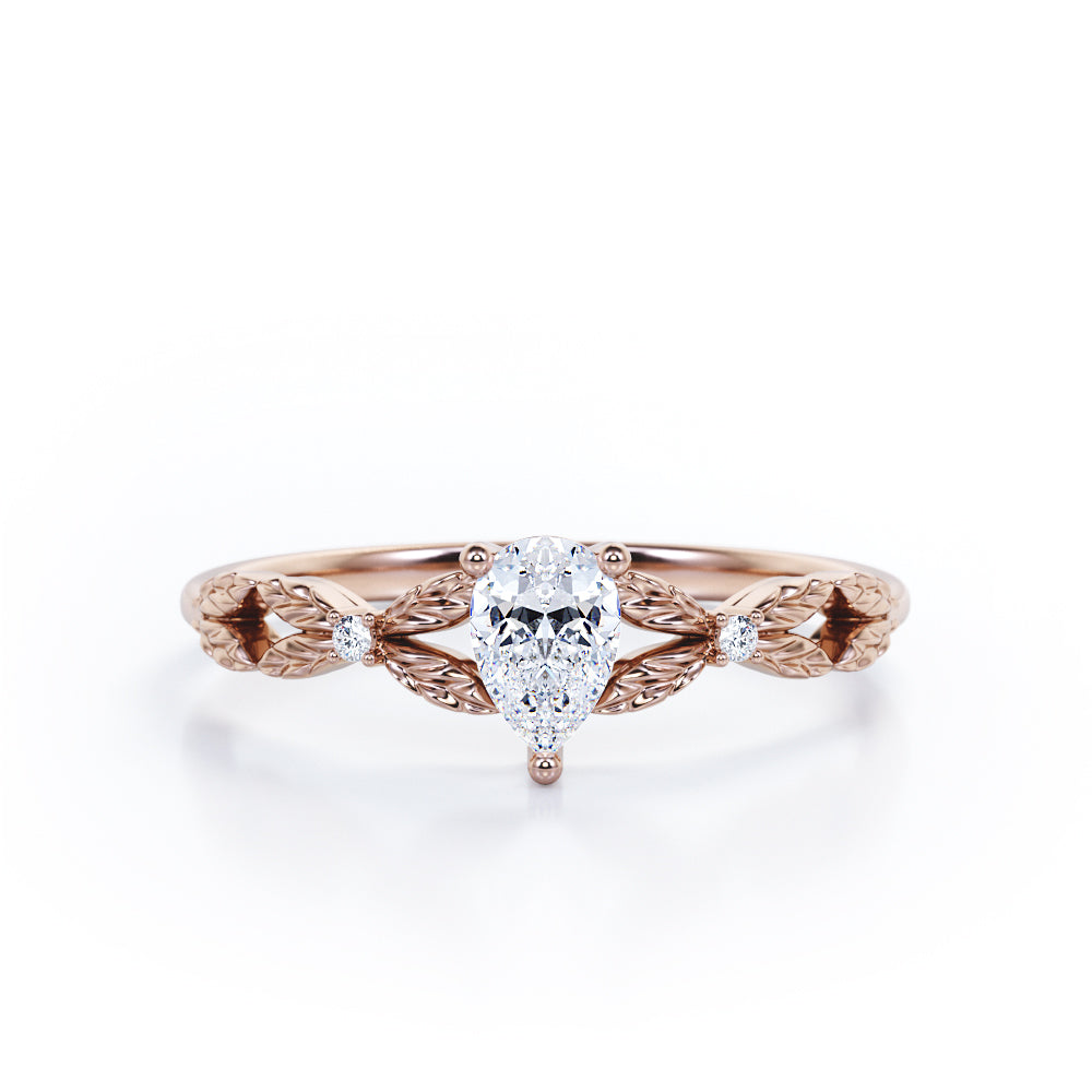 Crossover Leaves 0.25 TCW Teardrop Diamond 3-Stone Engagement Ring in White Gold