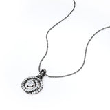 Unusual Circle French Pave 1.25 Carat Round Certified Moissanite and Diamond Journey Pendant Necklace in White Gold