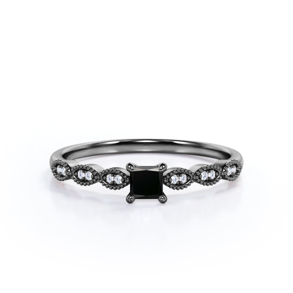 1.15 Carat Princess Cut Lab Grown Black Diamond 4 Prong Art Deco Engagement Ring In White Gold