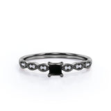 1.15 Carat Princess Cut Lab Grown Black Diamond 4 Prong Art Deco Engagement Ring In White Gold