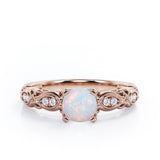 Decorative Basket Prong 0.5 carat Round Opal and Diamond Nature-Inspired Ring in Rose Gold