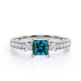 1.40 Ct Princess Lab Alexandrite Three Stone Engagement Ring