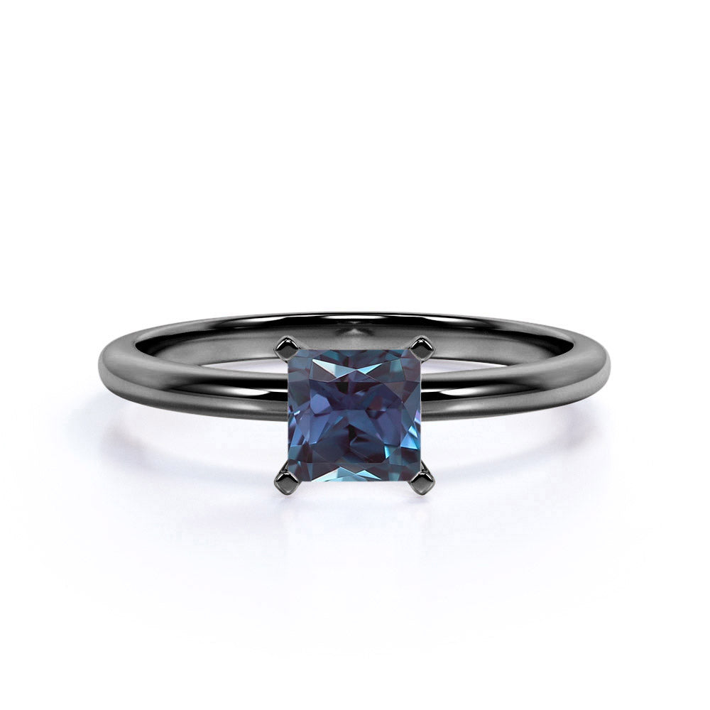 Classic Solitaire 1 Carat Princess Cut Lab Made Alexandrite Plain Shank Promise Ring - Engagement Ring for Women