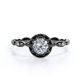 Unique Vintage  0.5 carat Round Moissanite and Diamond Vintage Royal Half Scalloped Ring in Rose Gold