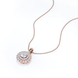 Circle Double Halo 0.6 CT TDW Round Cut Natural Diamond Stud Pendant Necklace in Yellow Gold