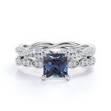 Infinity 1.75 Ct Princess Lab Alexandrite Bridal Set