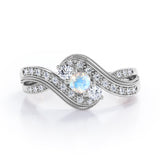 Double Milgrain Curve Infinity 0.7 carat Round Moonstone and Moissanites Engagement Ring in rose Gold