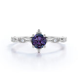 Vintage 0.75 Ct Round Lab Alexandrite Engagement Ring