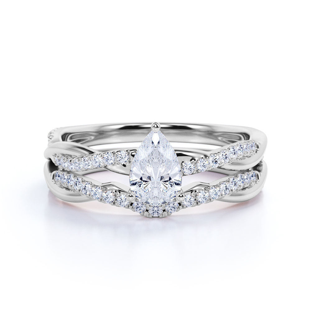 Infinity 1.25 Carat Pear Cut Moissanite Pave Wedding Ring Set