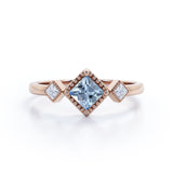 1.10 Carat Princess Cut Aquamarine And Diamond Classic Engagement Ring In White Gold
