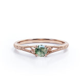 0.33 Ct Round Green Moss Agate Filigree Engagement Ring