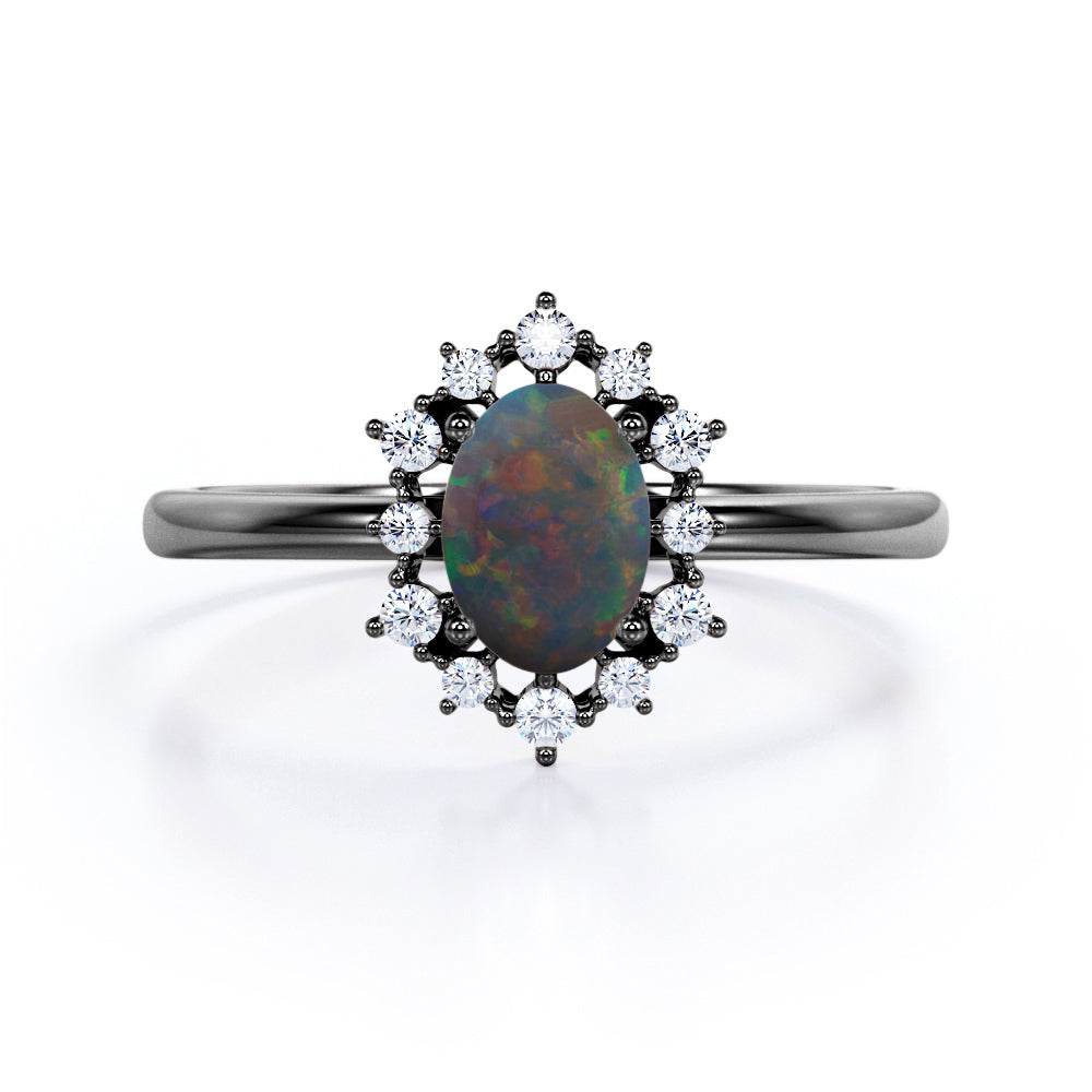 Halo 1.25 Ct Oval Cut Lab Created Black Opal Engagement Ring
