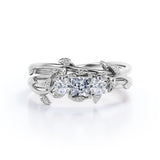 0.6 Carat Princess Cut Moissanite And Diamond Nature Inspired Wedding Ring Set In White Gold
