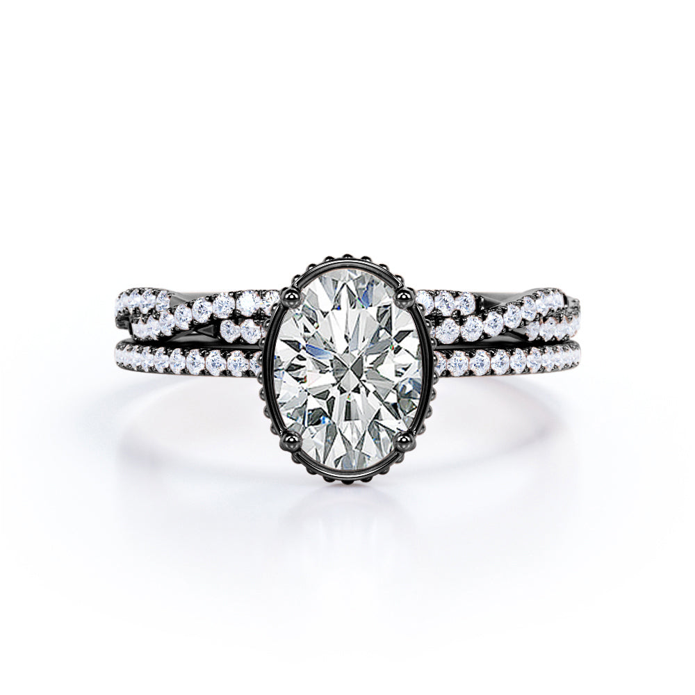 1.50 Carat Oval Cut Moissanite And Diamond Infinity Bridal Set In White Gold