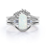 Nature 1.15 Ct Hexagon Cut Lab Created Opal Wedding Ring Set