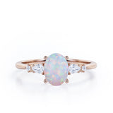 1.1 Ct Oval Cut Lab Created Opal Five Stone Engagement Ring