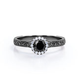 1.15 Carat Round Cut Lab Grown Black Diamond Antique Art Deco Engagement Ring In White Gold