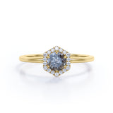 Hexagon 1 Ct Round Salt and Pepper Diamond Engagement Ring