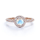 1.25 Carat Round Moonstone and Diamond Engagement Ring in Rose Gold - Blue Moonstone Ring