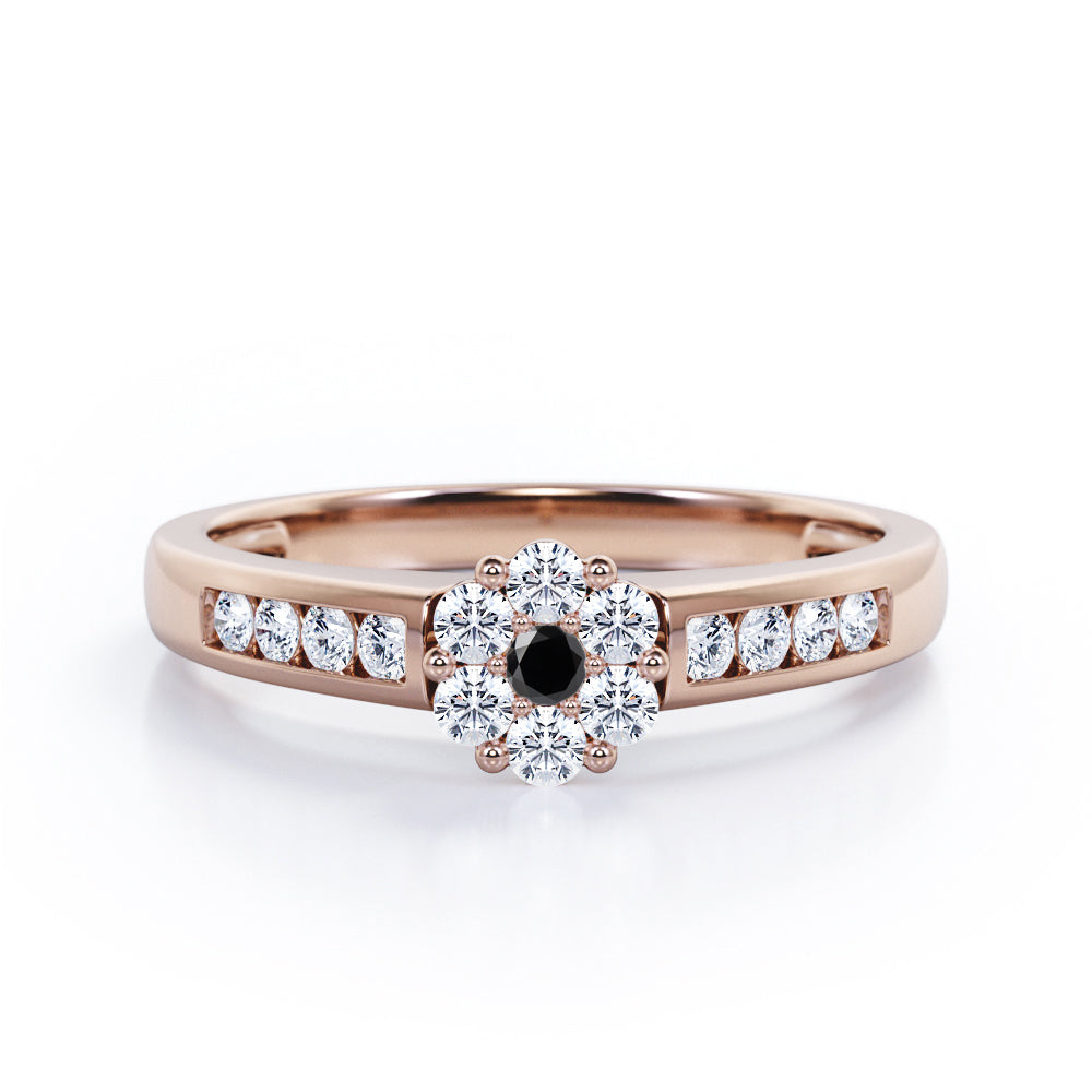 Clustered 1 carat Round Petite Black Diamond Channel Engagement Ring in White Gold