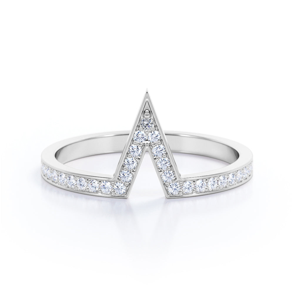 Pave Channel - 0.25 TCW Round Shaped Diamond - V Shape Wedding Band - Rose Gold