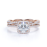 Pave 1.5 Carat Round Cut Moissanite Halo Wedding Ring Set