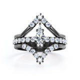 Double Kite Shape 0.8 carat Kite Moissanite and Diamond Trio Ring Set in White Gold